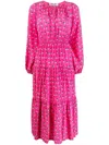 Diane Von Furstenberg Long-sleeved Round Neck Midi Dress In Pink