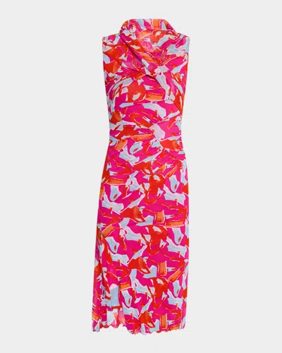 Diane Von Furstenberg Lovina Bodycon Abstract-print Mesh Dress In Island Camo Small Pink
