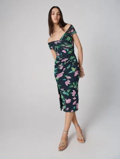 Diane Von Furstenberg Lovinia Dress In Giant Healing Plants Perfect Navy