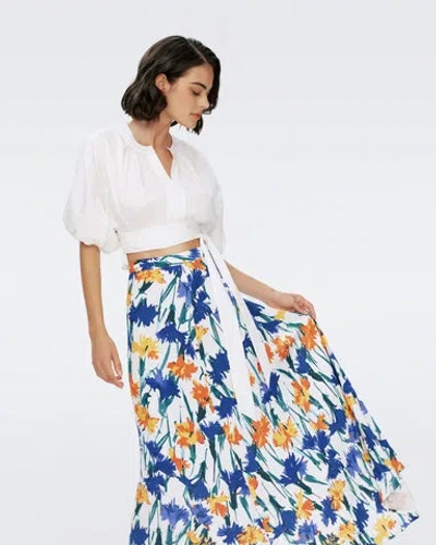 Diane Von Furstenberg Lucie Gathered Cotton-blend Poplin Top In Ivory