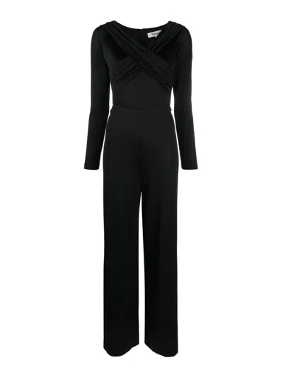Diane Von Furstenberg Lucien Off-shoulder Crossover Wide-leg Jumpsuit In Black