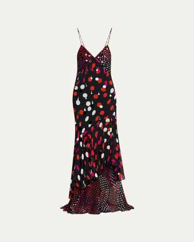 Diane Von Furstenberg Luisa Backless Polka Dot Paillette Maxi Dress In Animal Print