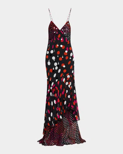 Diane Von Furstenberg Luisa Backless Polka Dot Paillette Maxi Dress