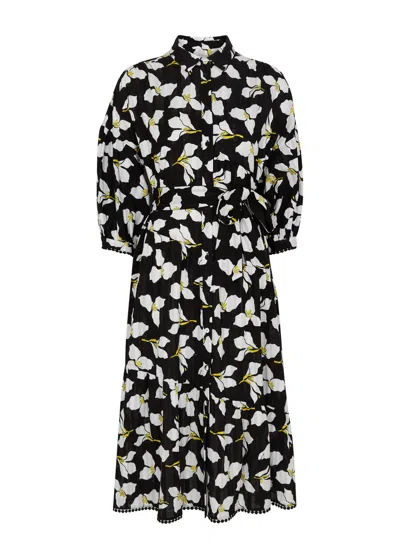 Diane Von Furstenberg Luna Floral-print Cotton Midi Dress In Black