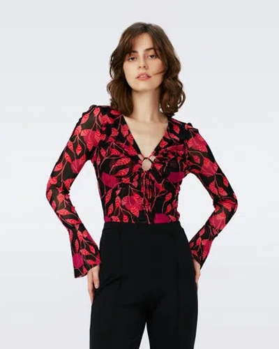 Diane Von Furstenberg Lyric Mesh Bodysuit In Red