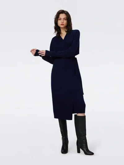 Diane Von Furstenberg Mac Wool-cashmere Dress In Navy