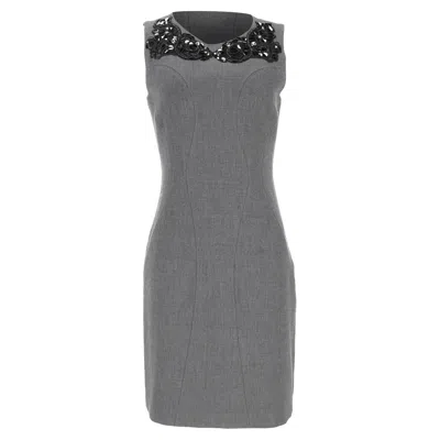 Pre-owned Diane Von Furstenberg Mackenzie Embellished Dress In Grey Polyester