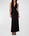 Diane Von Furstenberg Makayla Ruched Deep V-neck Halter Maxi Dress In Black
