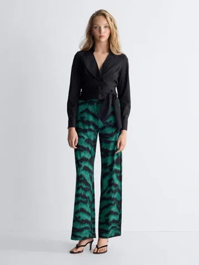 Diane Von Furstenberg Printed Jersey Wide-leg Trousers In Green
