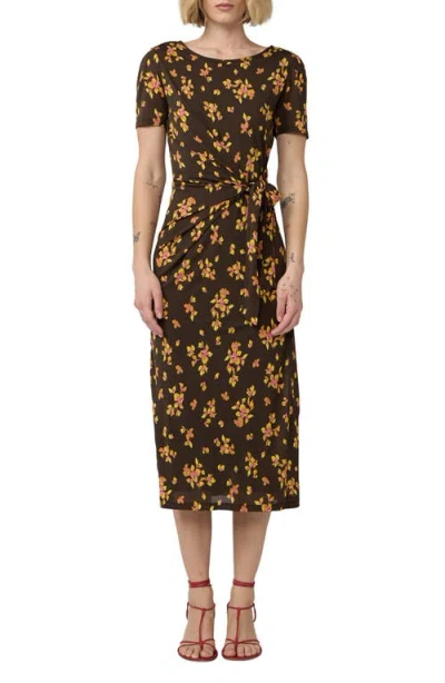 Diane Von Furstenberg Mandy Floral Wrap Waist Silk Midi Dress In Brown