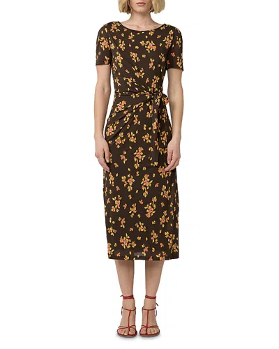 Diane Von Furstenberg Mandy Floral Wrap Waist Silk Midi Dress In Brown