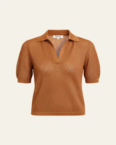 Diane Von Furstenberg Maren Shimmer Mesh Knit Sweater In Brown