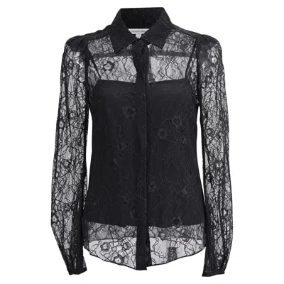 Diane Von Furstenberg Mariah Lace Sleeve Blouse In Black Nylon