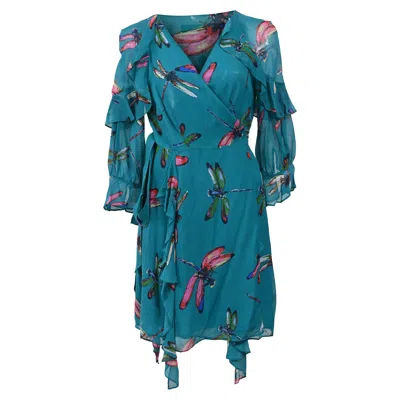 Diane Von Furstenberg Marianna Printed Mini Ruffled Wrap Dress In Multicolor Silk In Blue