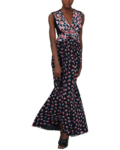 Diane Von Furstenberg Marika Pleated Floral-print Jersey Maxi Dress In Black