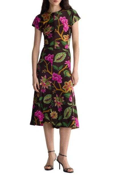 Diane Von Furstenberg Mavis Floral Cap Sleeve Midi Dress In Hawthorne Soil