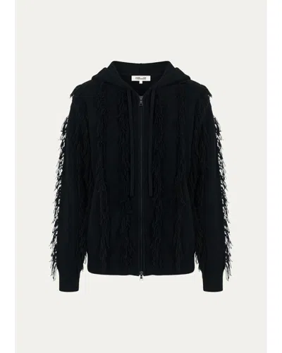Diane Von Furstenberg Maxime Hooded Fringe Sweater In Black