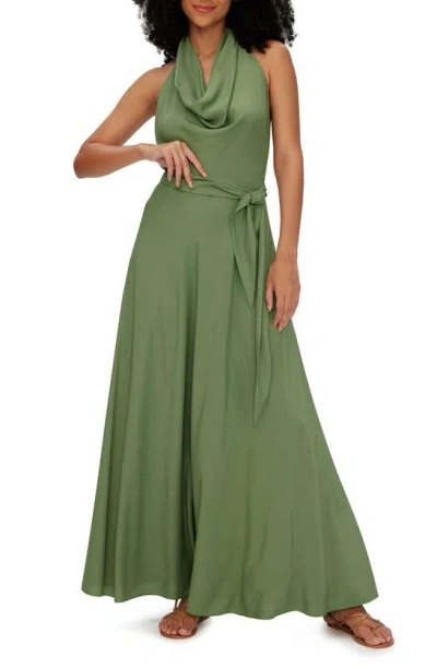 Diane Von Furstenberg Mckibbin Halter Neck Maxi Dress In Military Green