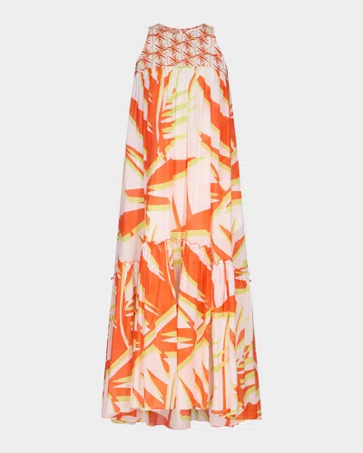 Diane Von Furstenberg Melisse Abstract-print Trapeze Maxi Dress In Palm Geo Orange Giant