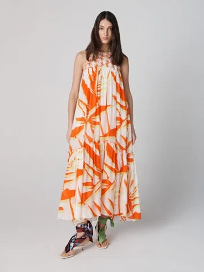 Diane Von Furstenberg Melisse Dress In Giant Palm Geo Orange