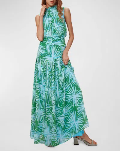 Diane Von Furstenberg Menon Botanical-print Mock-neck Maxi Dress In Sea Holly Green