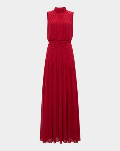 Diane Von Furstenberg Menon Sleeveless Pleated Mock-neck Gown In Red