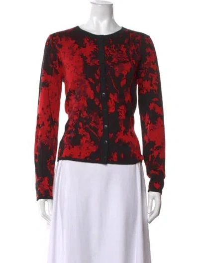Pre-owned Diane Von Furstenberg Merino Wool Floral Print Sweater In Black