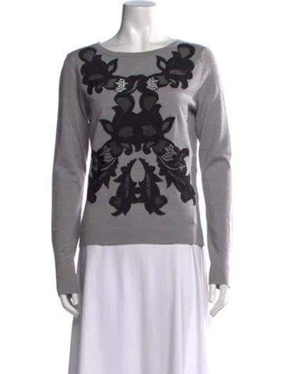 Pre-owned Diane Von Furstenberg Merino Wool Floral Print Sweater In Grey