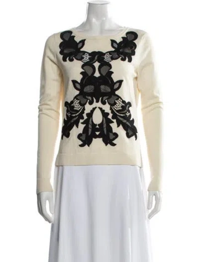 Pre-owned Diane Von Furstenberg Merino Wool Lace Pattern Sweater In Neutral