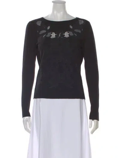 Pre-owned Diane Von Furstenberg Merino Wool Lace Pattern Sweatshirt In Black