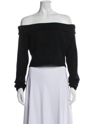Pre-owned Diane Von Furstenberg Merino Wool Off-the-shoulder Sweater In Black