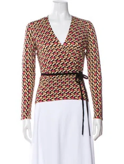 Pre-owned Diane Von Furstenberg Merino Wool Patterned Top In Multi