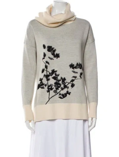 Pre-owned Diane Von Furstenberg Merino Wool Printed Sweater In Gray