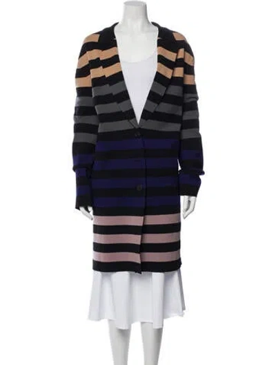 Pre-owned Diane Von Furstenberg Merino Wool Striped Coat In Black