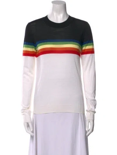 Pre-owned Diane Von Furstenberg Merino Wool Striped Sweater In White