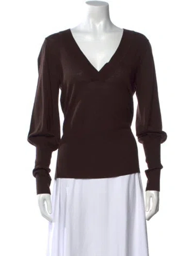 Pre-owned Diane Von Furstenberg Merino Wool V-neck Sweater In Brown