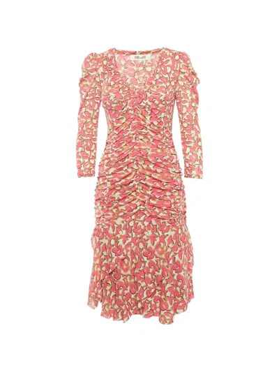 Pre-owned Diane Von Furstenberg Mesh Abstract-print Dress In Pink