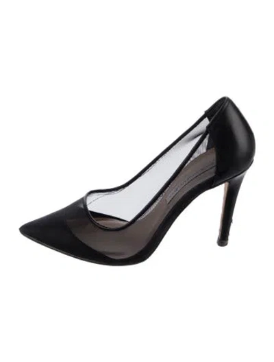 Pre-owned Diane Von Furstenberg Mesh Leather Trim Embellishment Pumps In Black