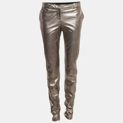 Pre-owned Diane Von Furstenberg Metallic Coated Leather Everly Pants S In Silver