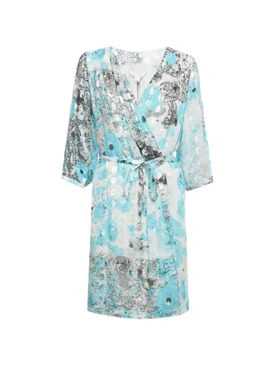 Pre-owned Diane Von Furstenberg Metallic-dot Wrap Mini Dress In Blue