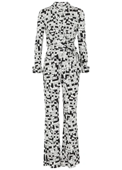 Diane Von Furstenberg Michele Printed Stretch-jersey Jumpsuit In Black And White