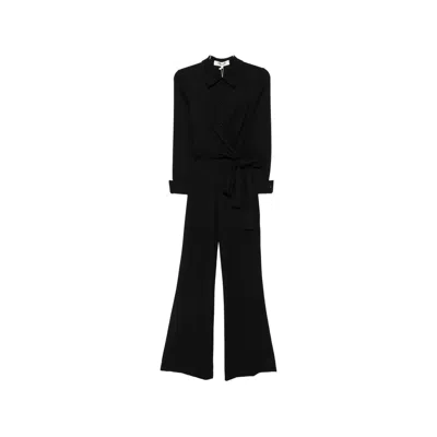 Diane Von Furstenberg Michele Wrap-front Long-sleeve Jumpsuit In Black