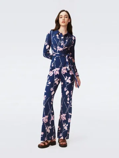 Diane Von Furstenberg Michelle Jumpsuit In Final Act Floral Blush Pink