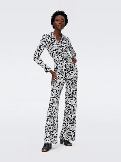 Diane Von Furstenberg Michelle Jumpsuit In Tiny Dvf 50th Crossword Ivory