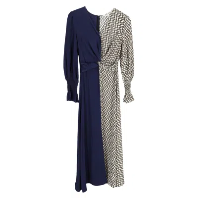 Diane Von Furstenberg Michelle Knotted Paneled Midi Dress In Blue Silk