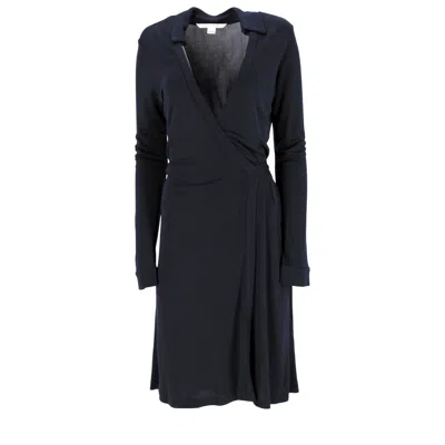 Diane Von Furstenberg Midi Wrap Long Sleeve Dress In Navy Blue Viscose