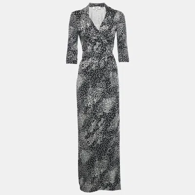 Pre-owned Diane Von Furstenberg Midnight Blue Printed Silk Jersey Wrap Dress S