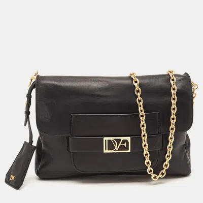 Pre-owned Diane Von Furstenberg Mimosa Black Leather Chain Clutch