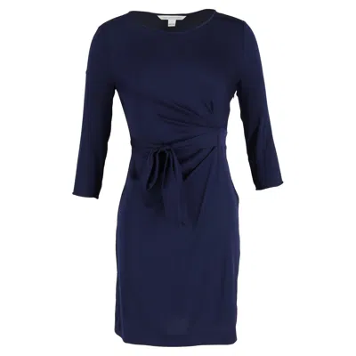 Diane Von Furstenberg Mini Bow-waist Dress In Navy Blue Polyester