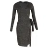Diane Von Furstenberg Mini Evelyn Wrap Dress In Metallic Black Merino Wool In Black